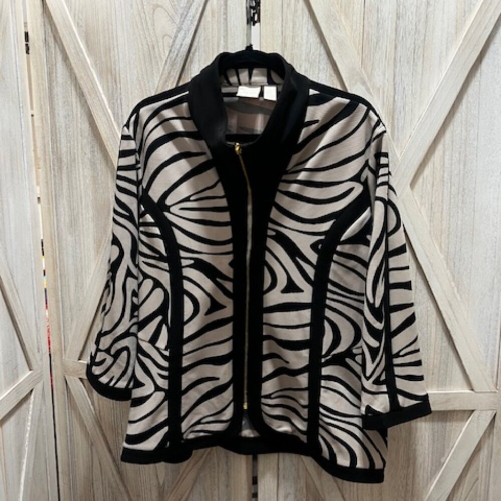 SOLD Chico's Beige/Tan & Black Asymmetrical design/animal Print  Jacket